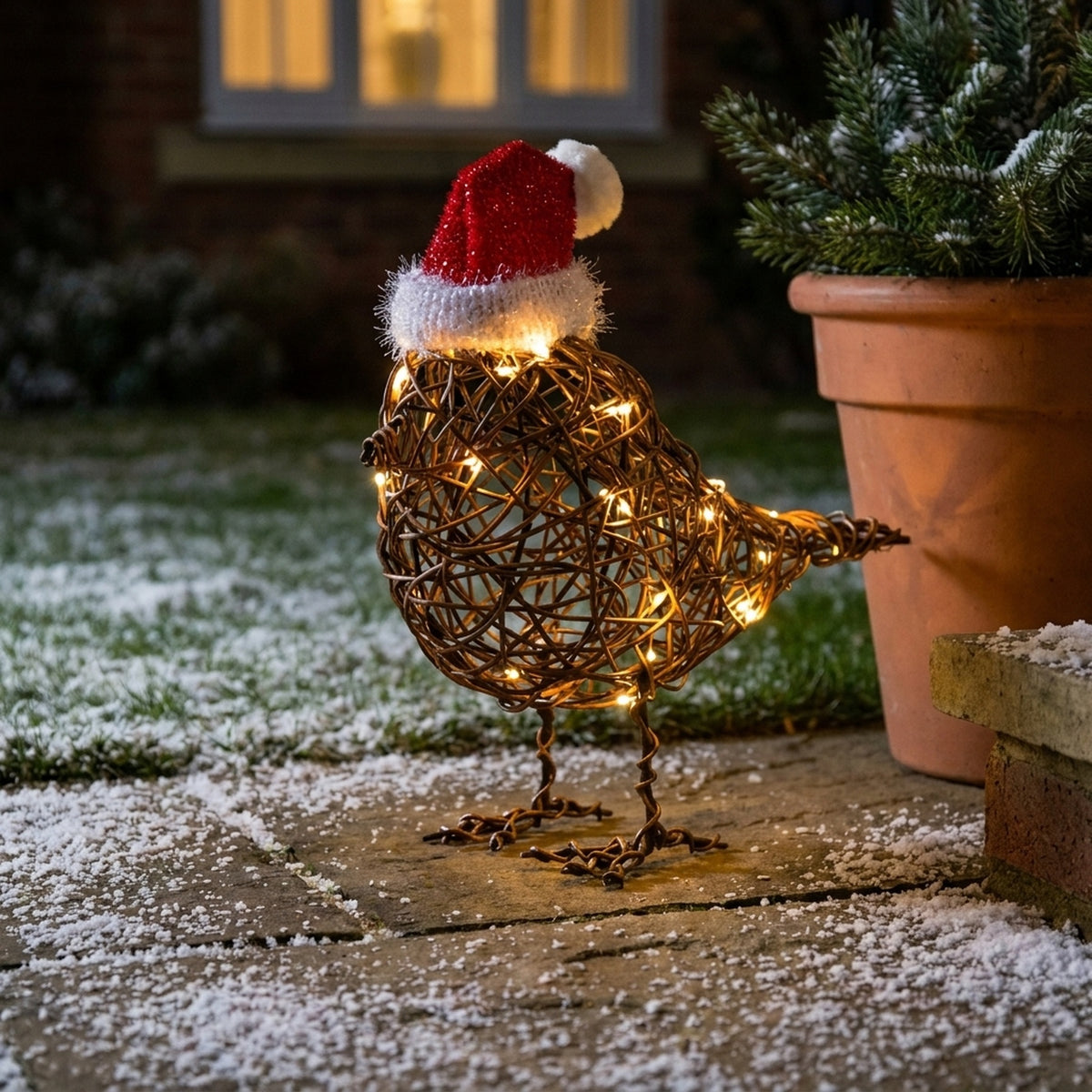 Illuminated Woven Rattan LED Robin Decoration