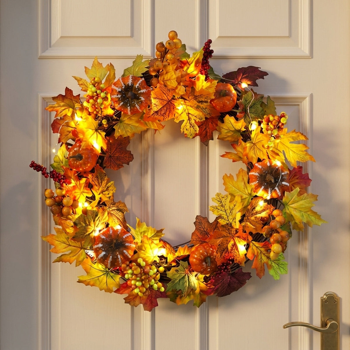 Autumn Maple Leaves LED Door Wreath