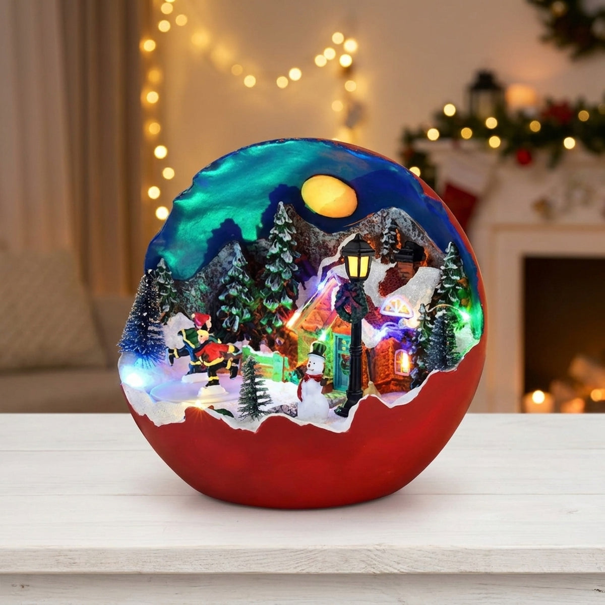 Illuminated Spinning Christmas Village Snow Globe