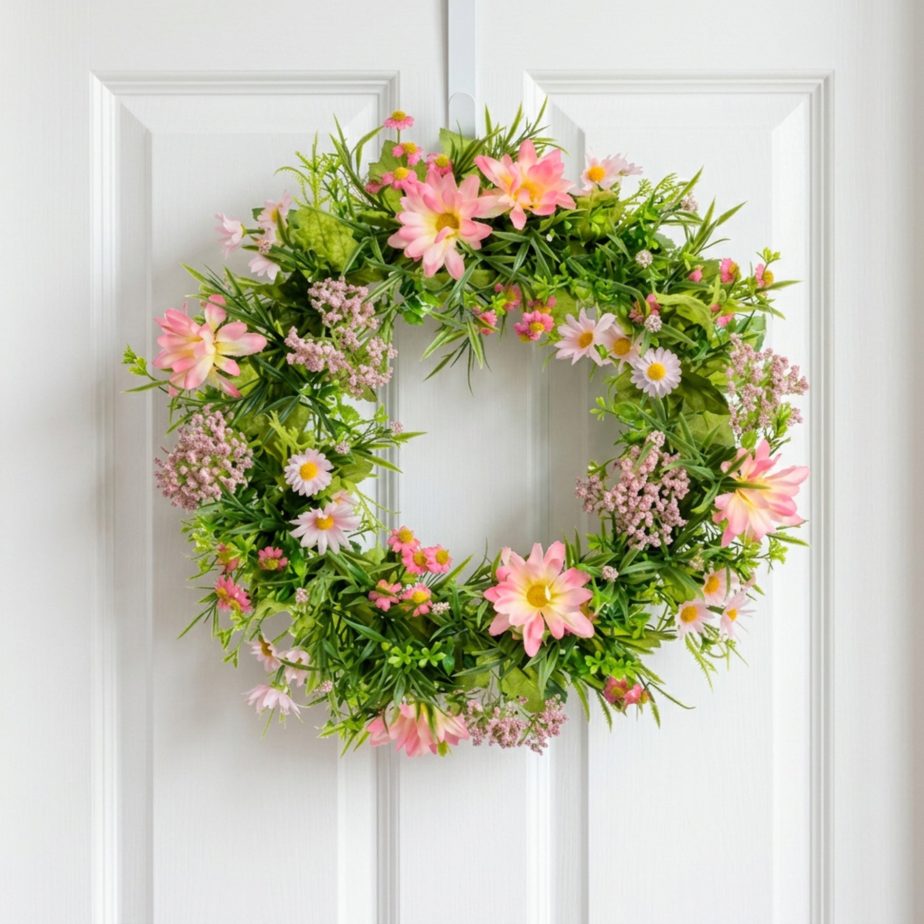 Artificial Pink Daisy Floral Wreath