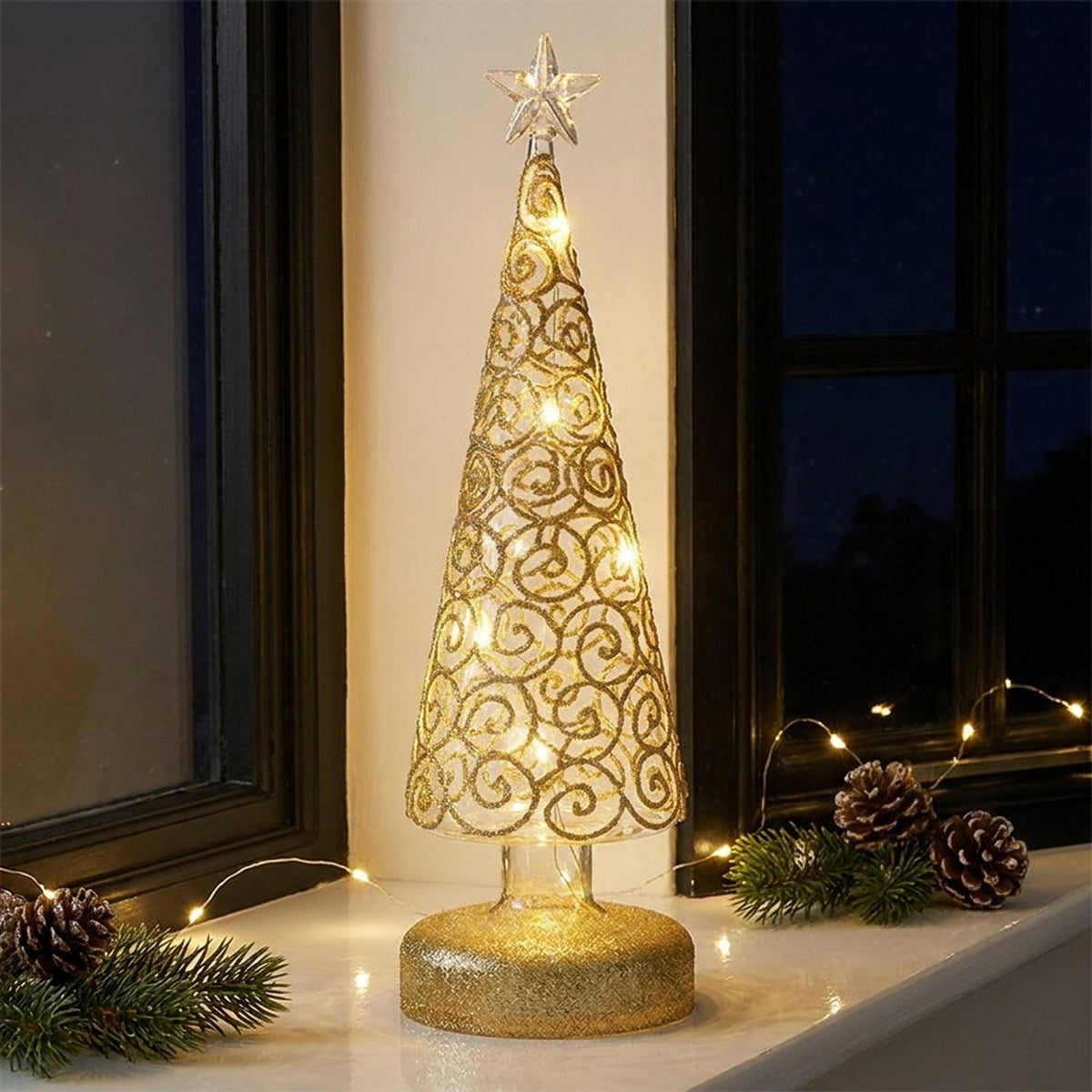 Light Up Glass Tree With Gold Swirls