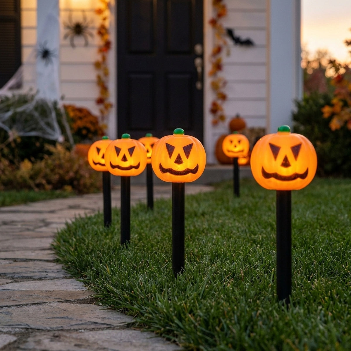 Set of Five Pumpkin Stake Lights