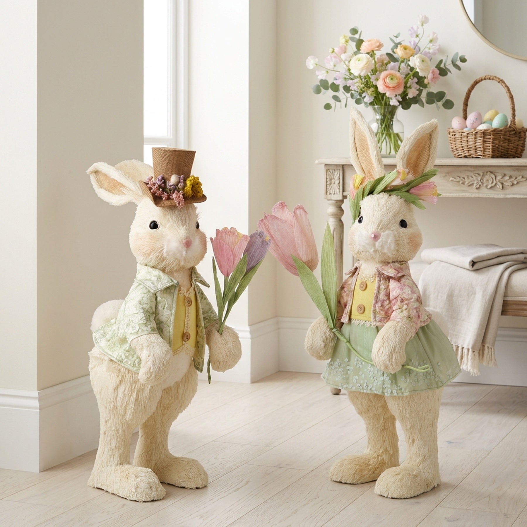 Springtime Duo Decorative Bunny Figures