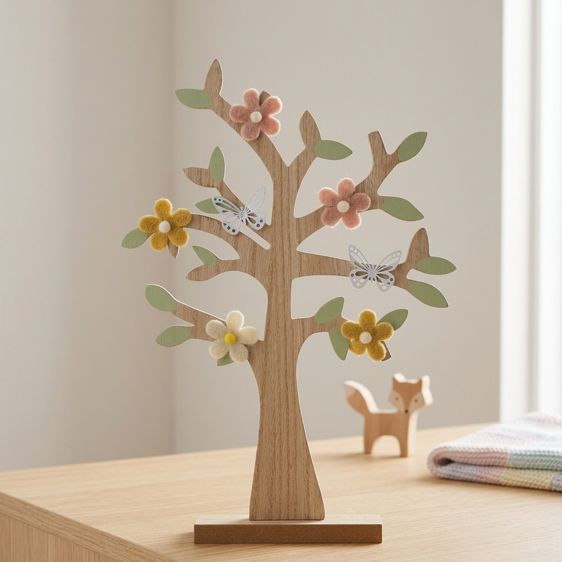 Decorative Wooden Tree With Felt Flowers