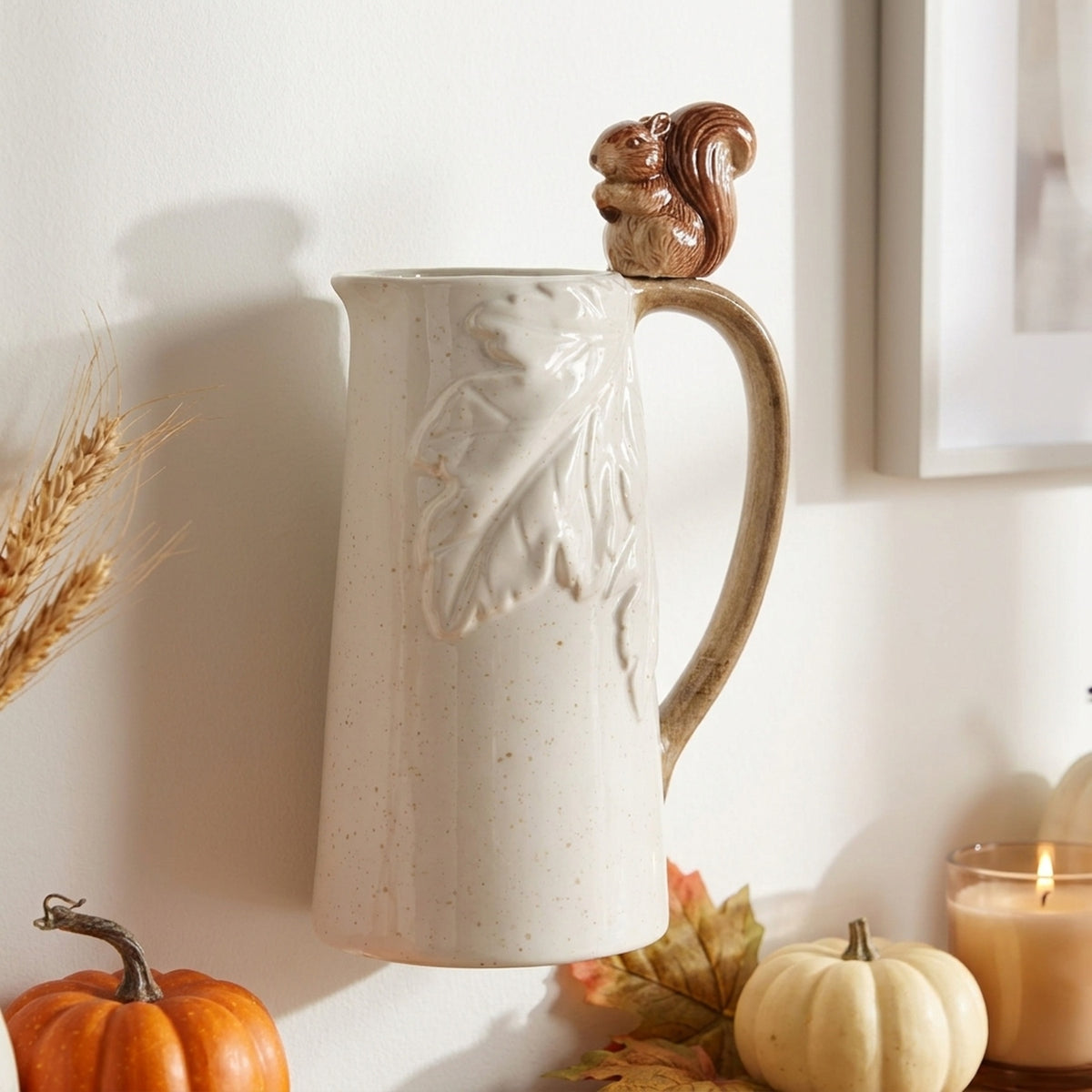 Sculpted Squirrel Acorn Ceramic Jug