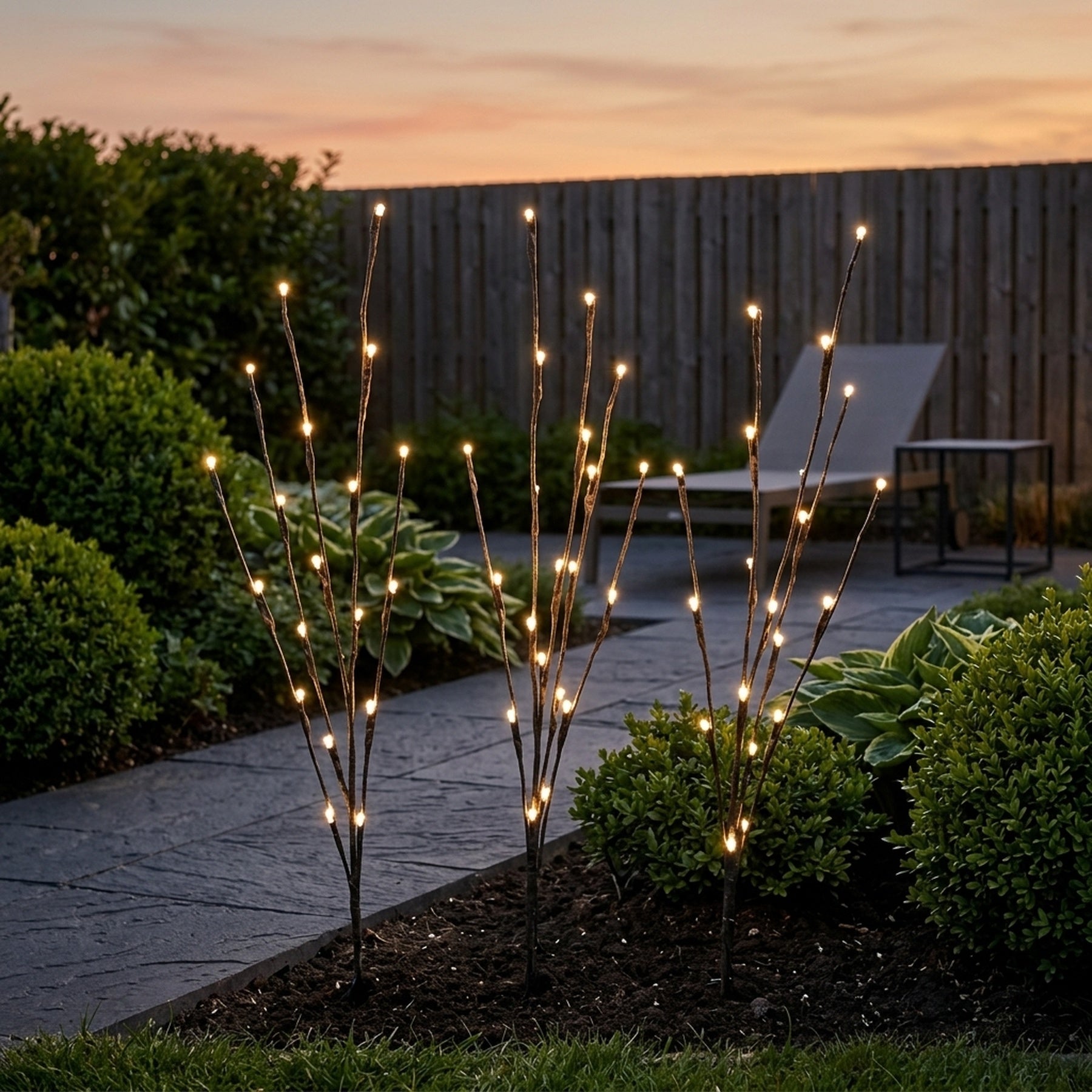 Trio White Light Twig Pathway Stake Lights