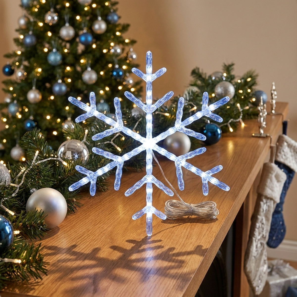 Battery Operated Cool White LED Snowflake Window Light