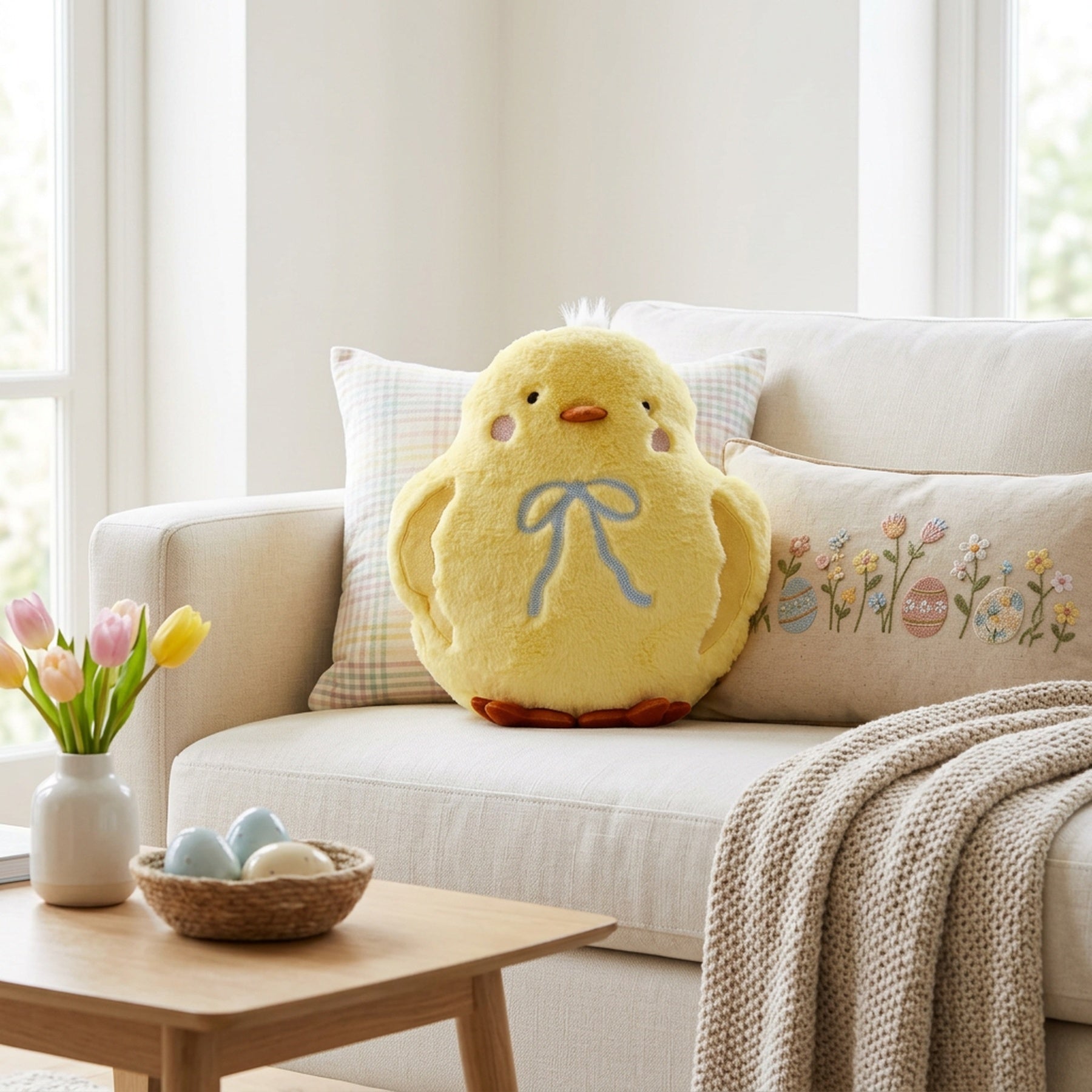 Easter Novelty Chick Cushion with Bow
