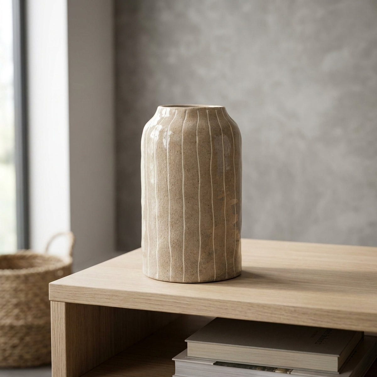 Textured Lined Glazed Display Vase