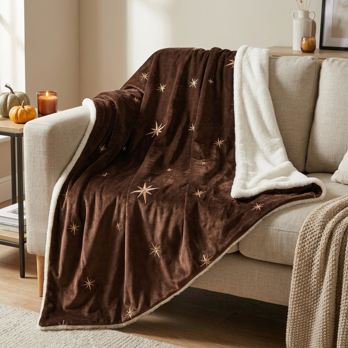 Velvet-Look Embroidered Star Throw