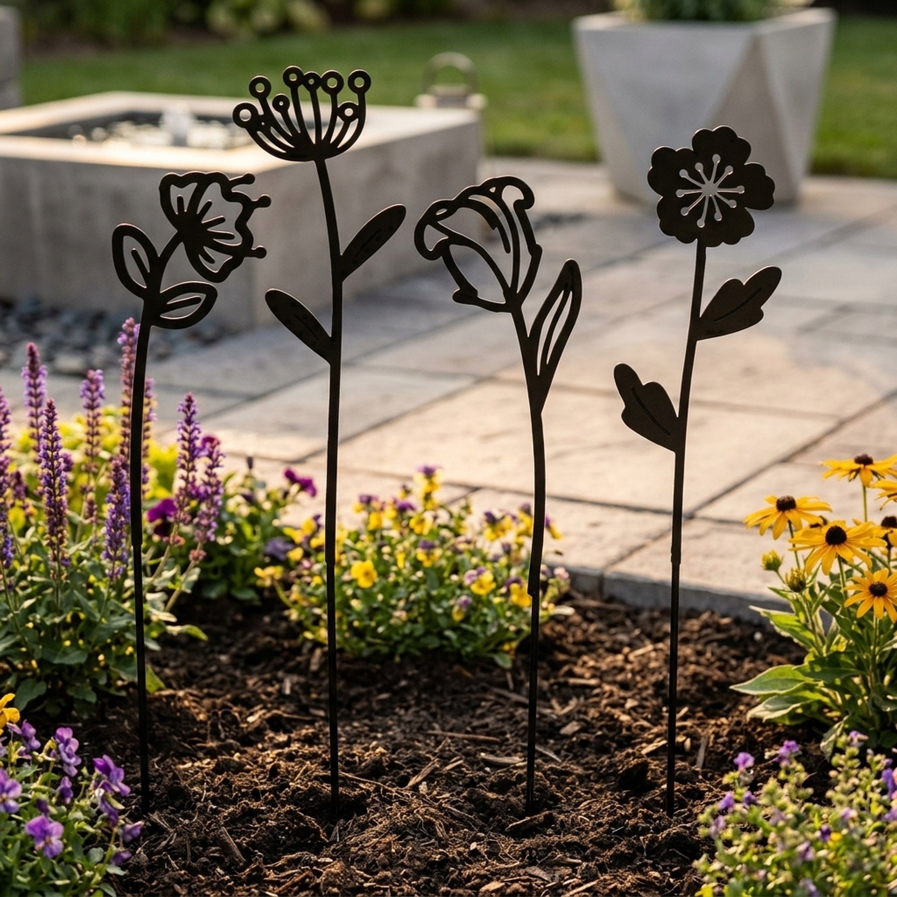 Set of Four Blossom Decorative Garden Stakes