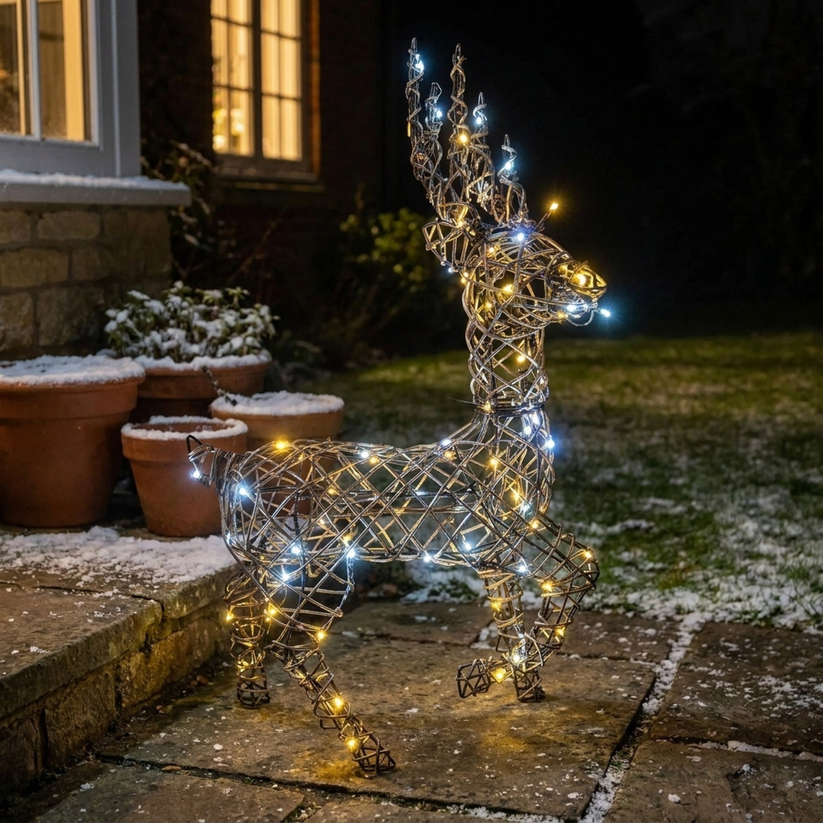 Brown Rattan Standing LED Stag Light