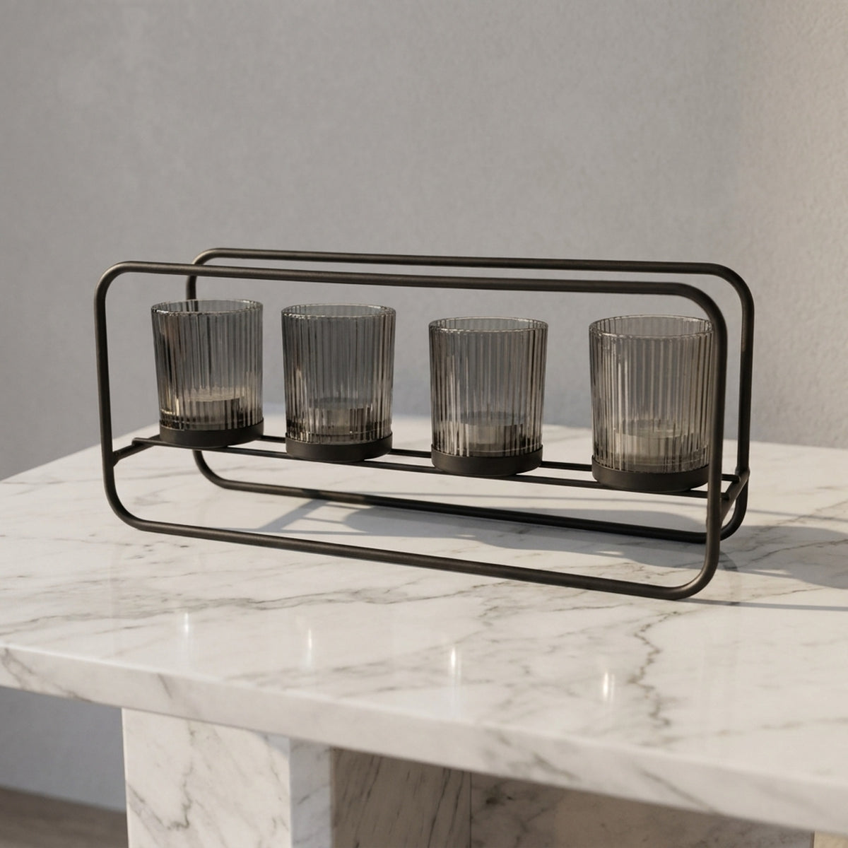 Sleek Smoke Grey Four Tealight Holder