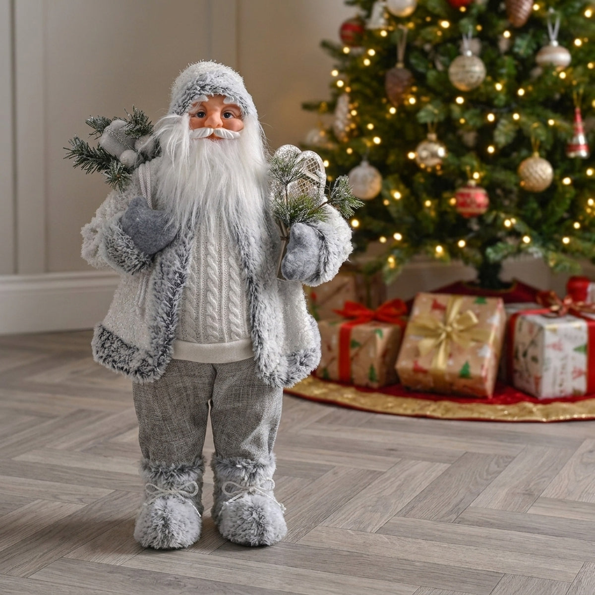 Winter White Santa Standing Christmas Figure
