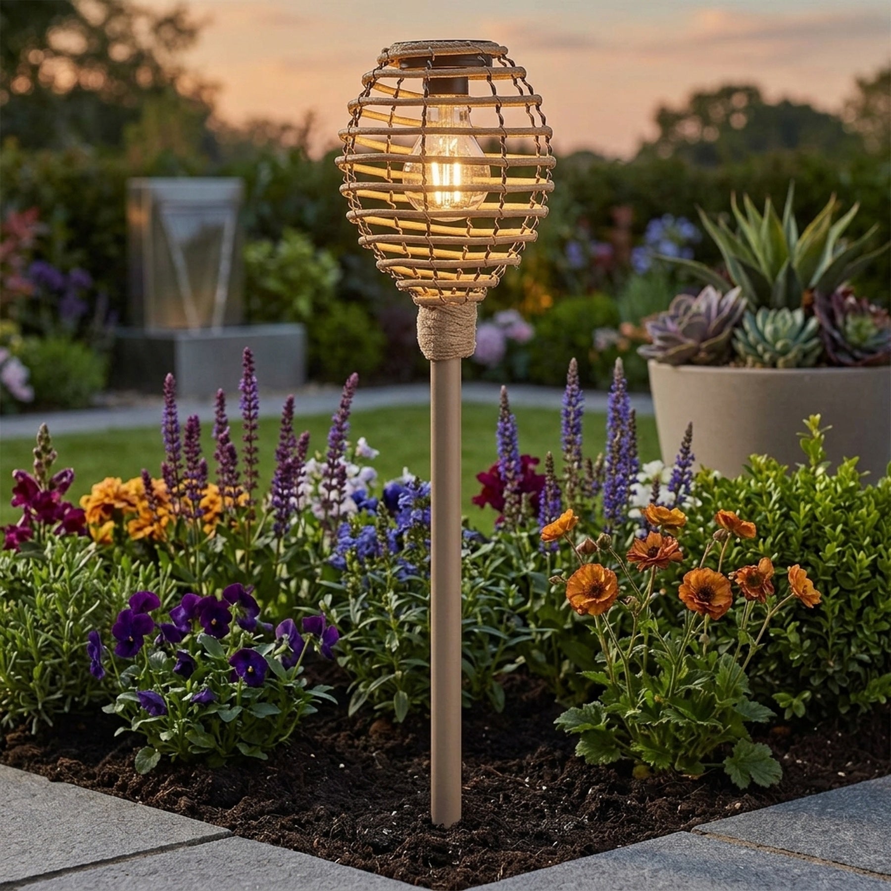 Lunaria Natural Faux Rattan Solar Garden Stake Light