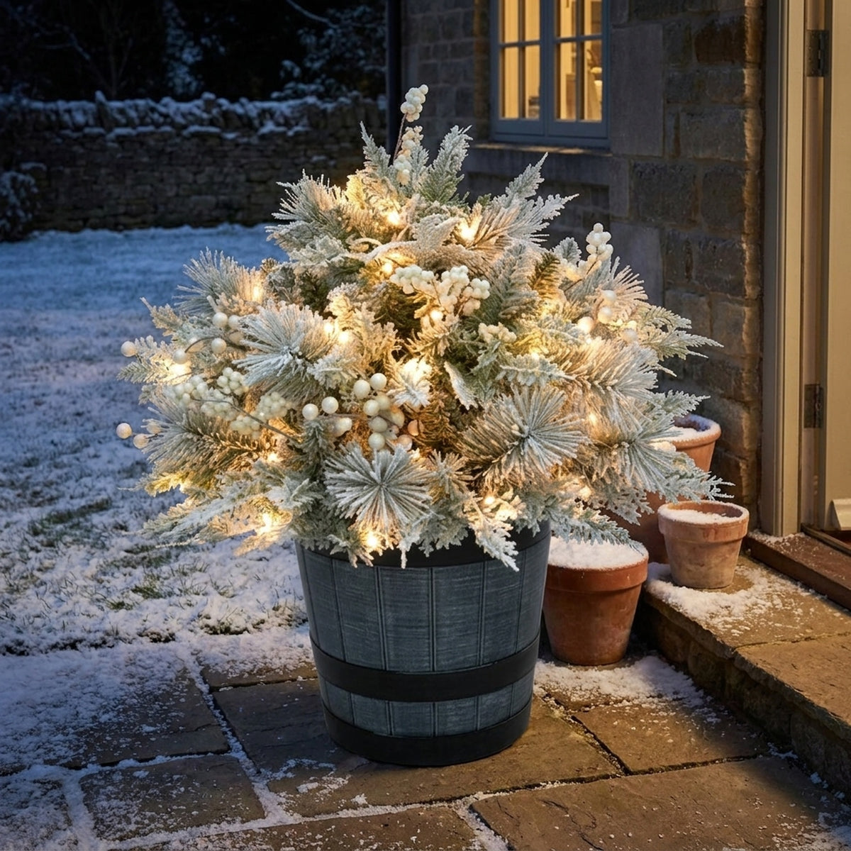 Heritage Fir Pre-Lit Frosted Festive Tree Planter