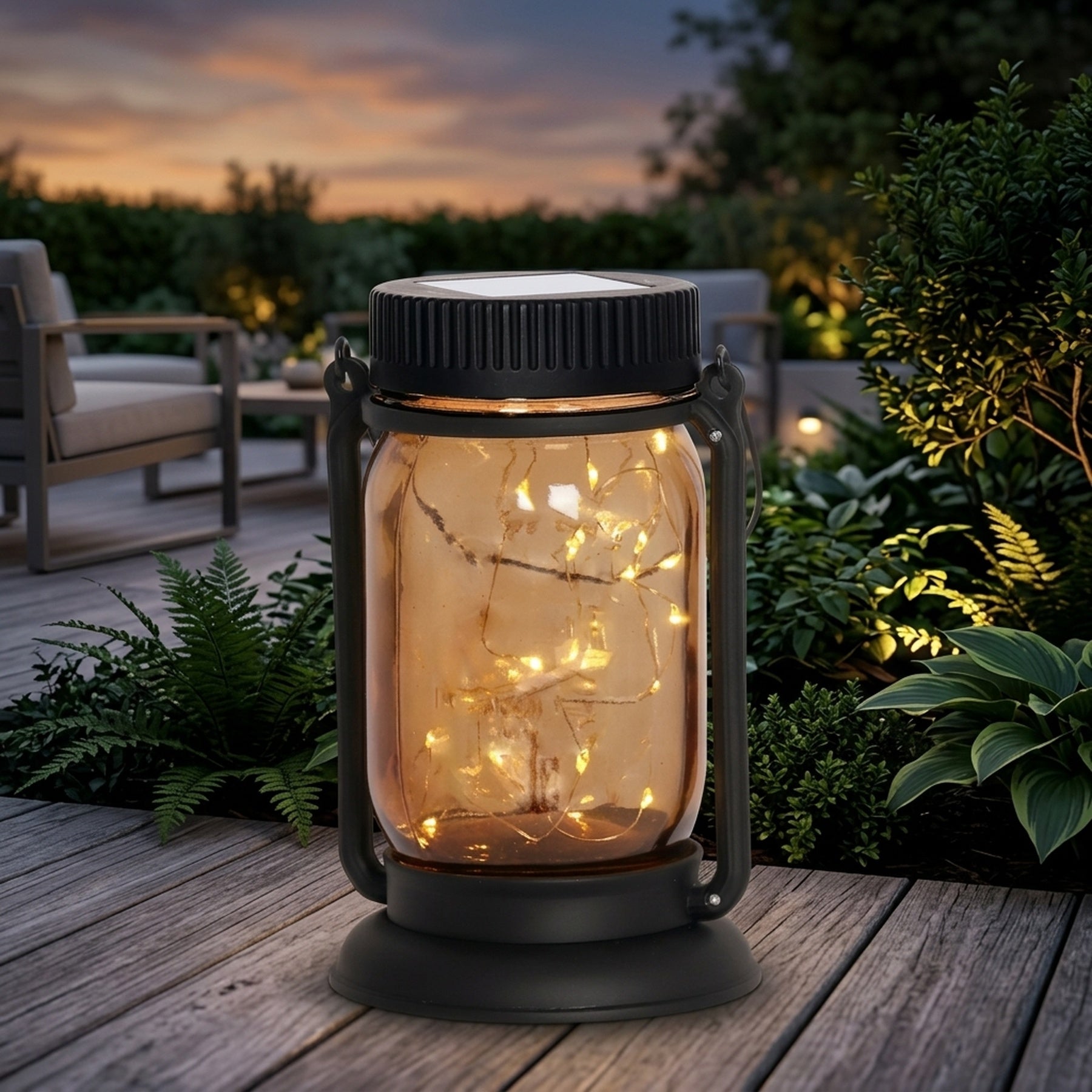 Solar Glass Jar Warm White LED Lights