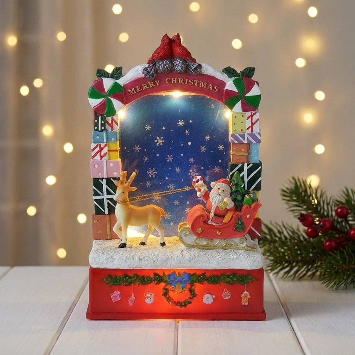 Festive Santa Sleigh Reindeer Snowing Frame