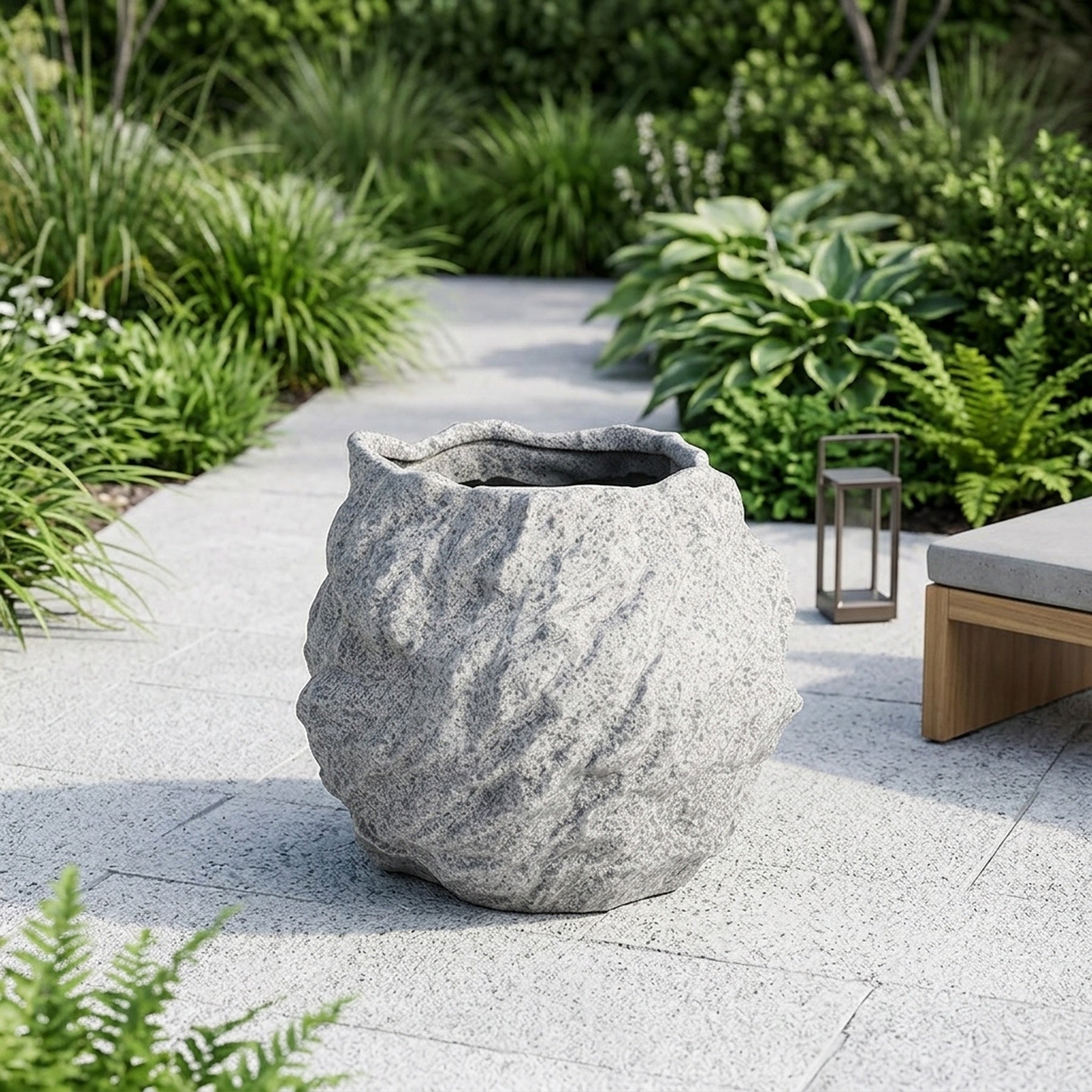 Rough Textured Grey Ceramic Rounded Pot ()