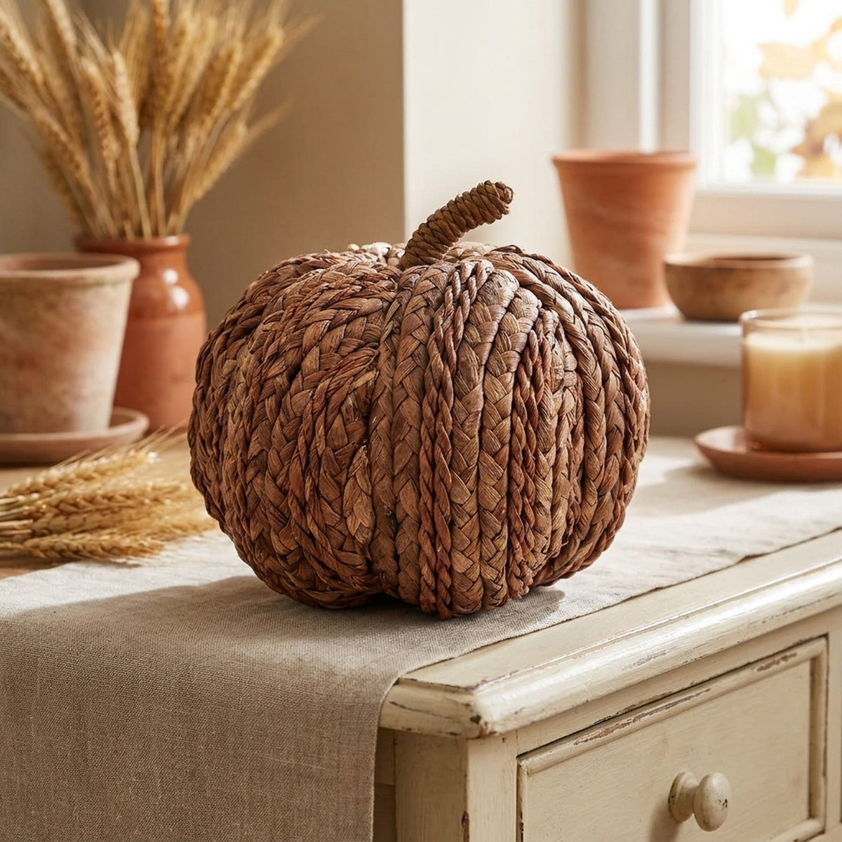 Woven Natural Straw Pumpkin Ornament