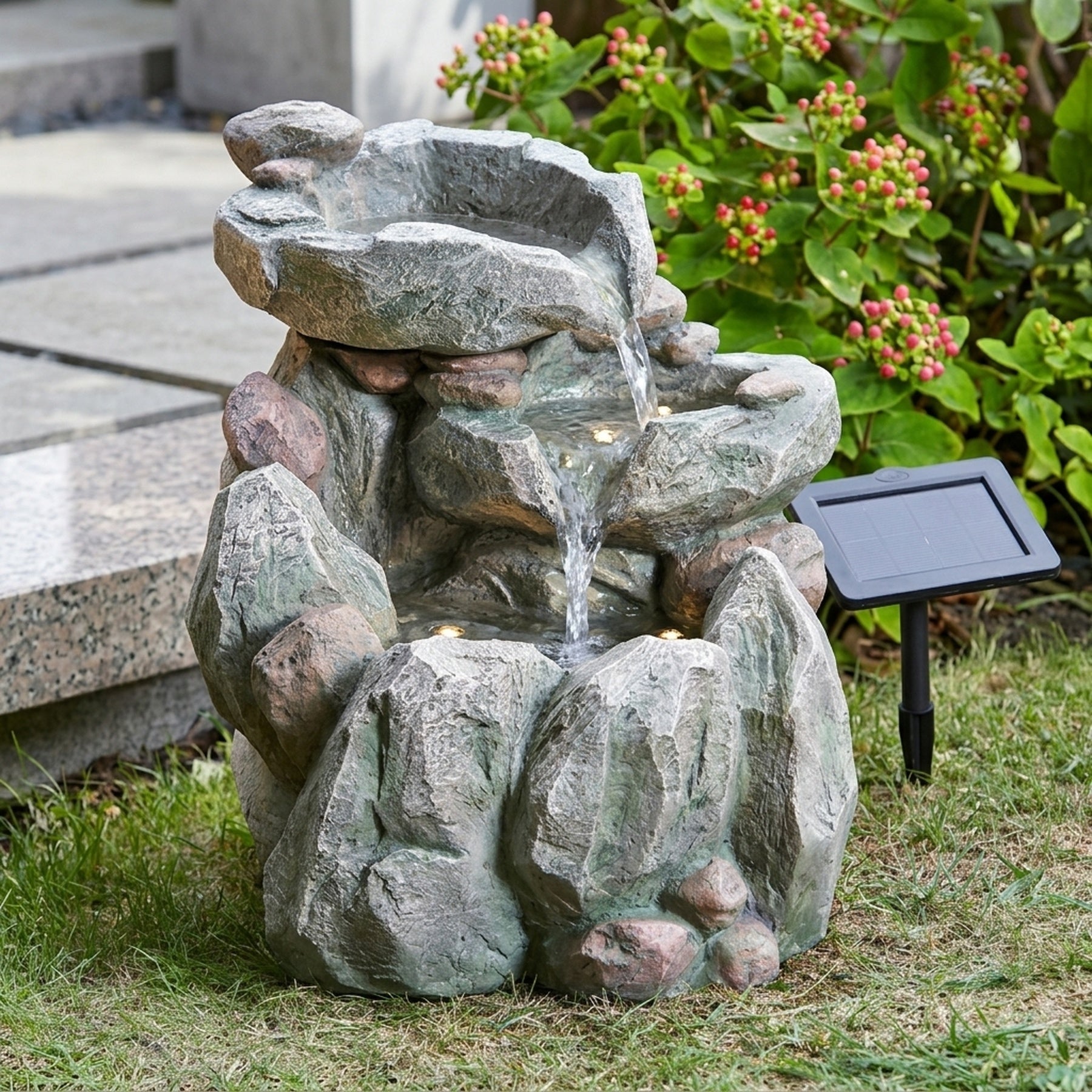 Stone Effect Solar Rock Fall Water Feature