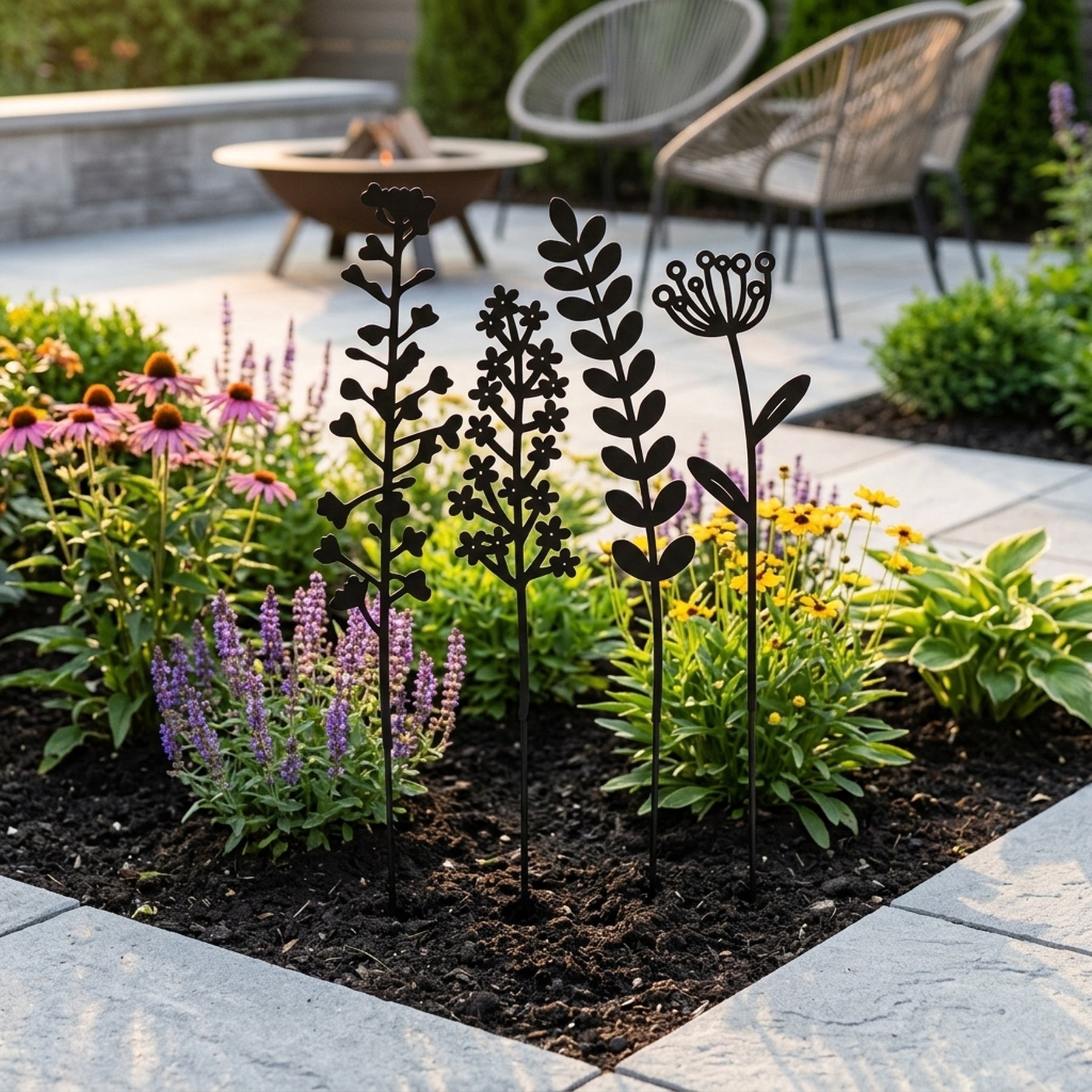 Set of Four Decorative Flower Garden Stakes