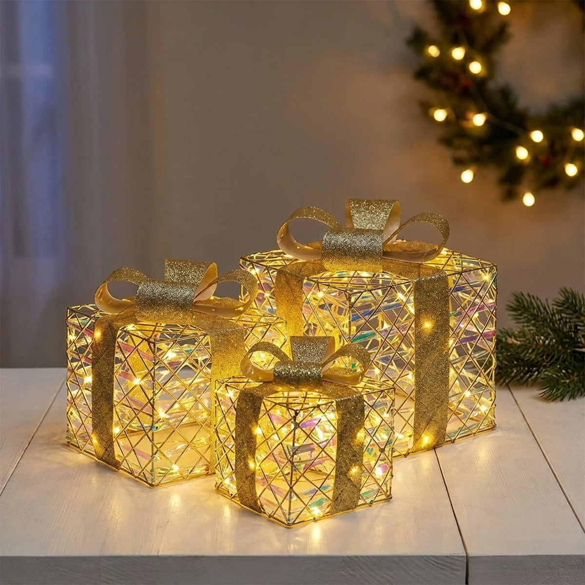 Three Piece Holographic Light-Up Gift Parcels