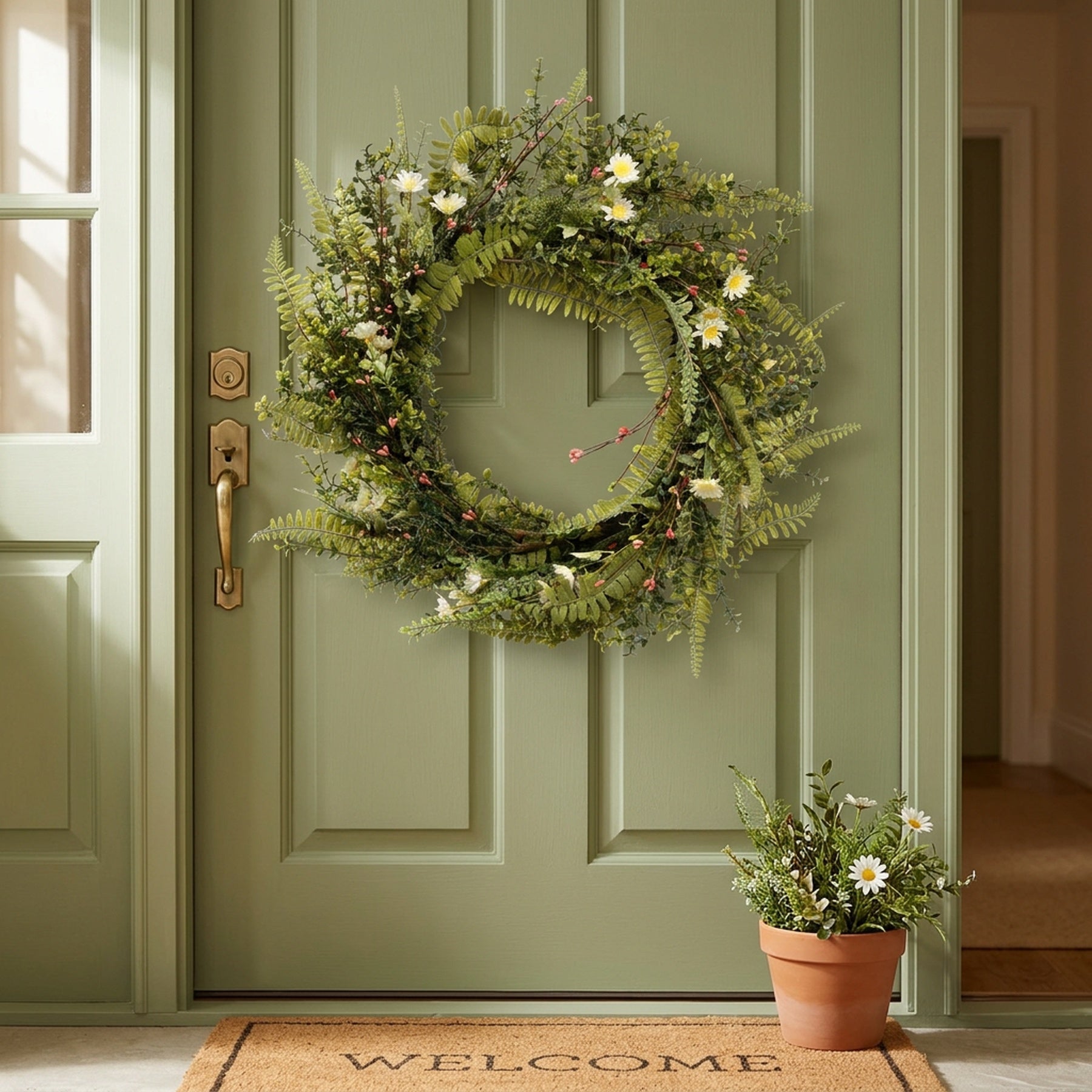 Artificial Lifelike White Daisy Wreath