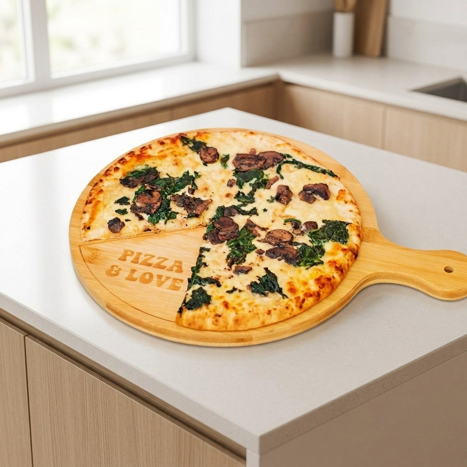 Engraved Bamboo Pizza Board with Handle - V2