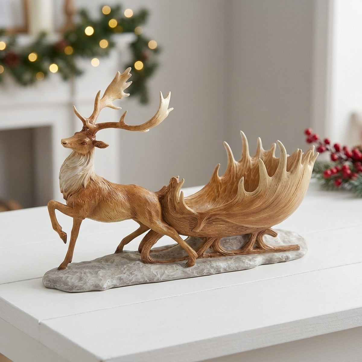 Detailed Reindeer and Sleigh Christmas Decor
