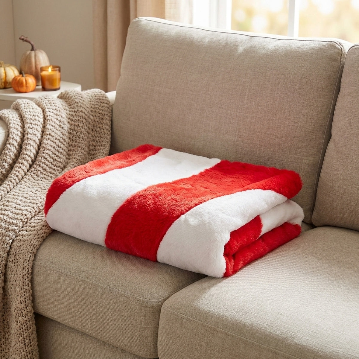 Festive Faux Fur Candy Cane Tree Skirt