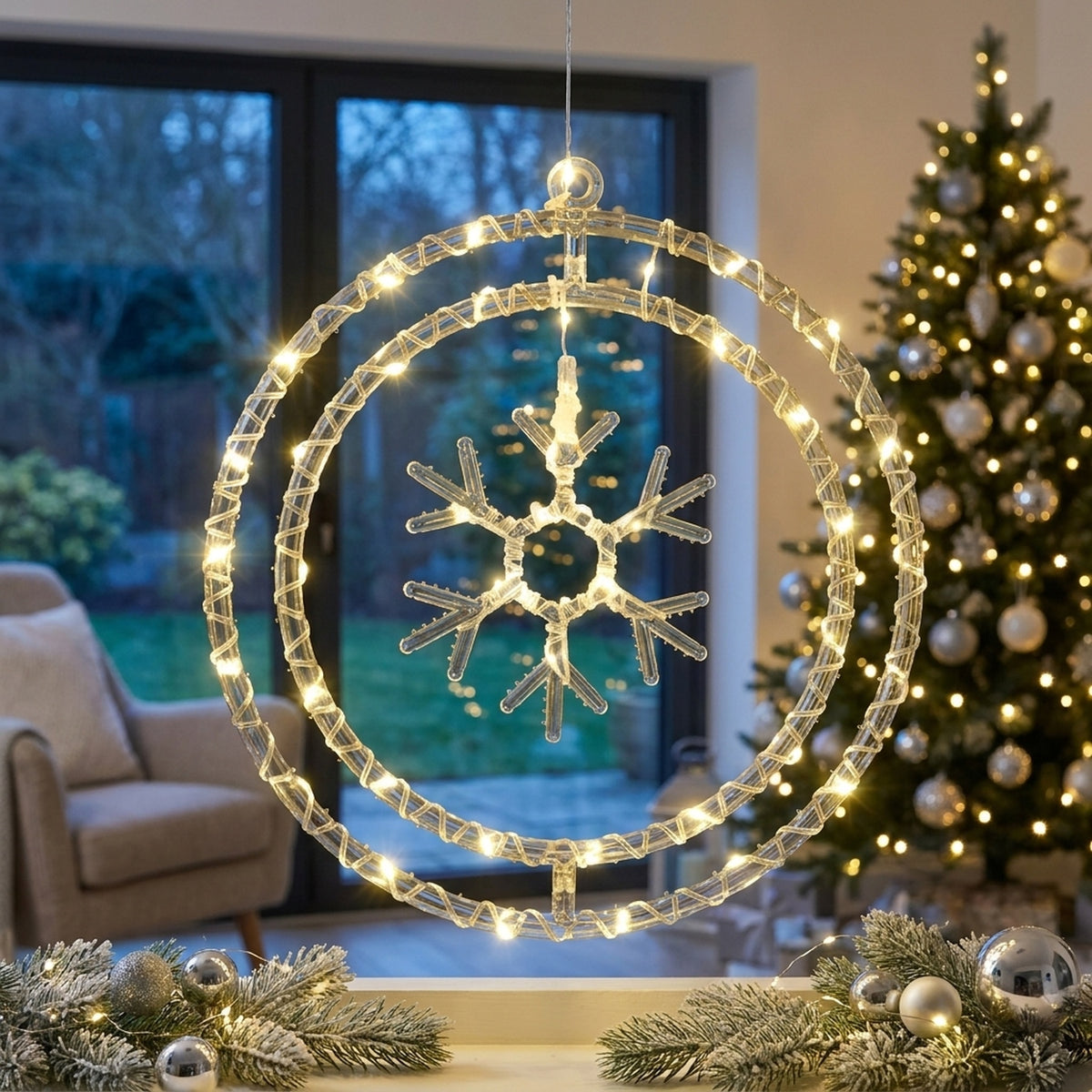 SnoFlake Rings Christmas Window Hanging Light