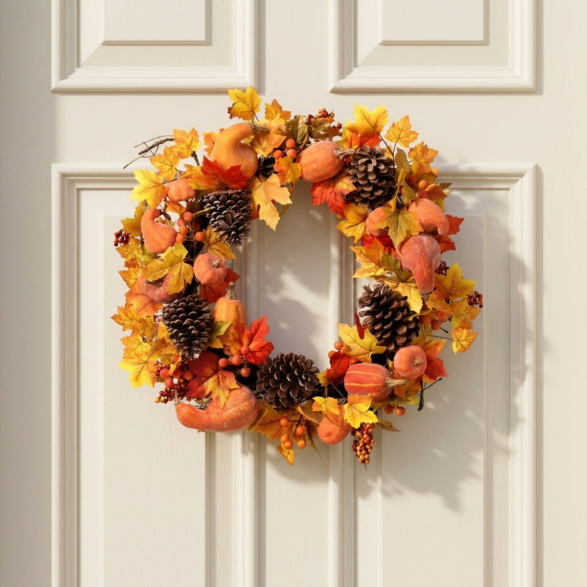 Autumnal Harvest Pumpkin and Leaf Wreath