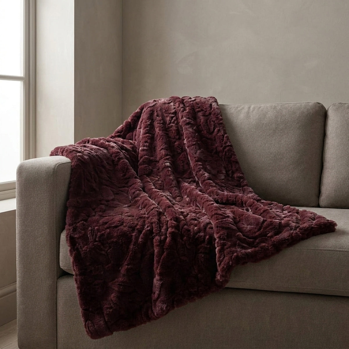 Luxurious Embossed Floral Faux Fur Throw