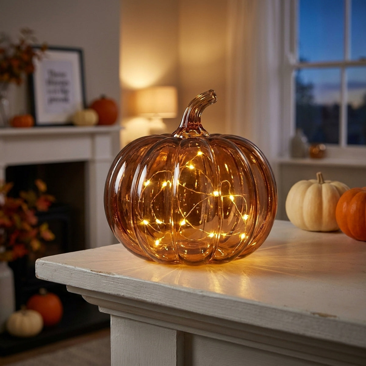 Illuminated Glass Pumpkin Table Light