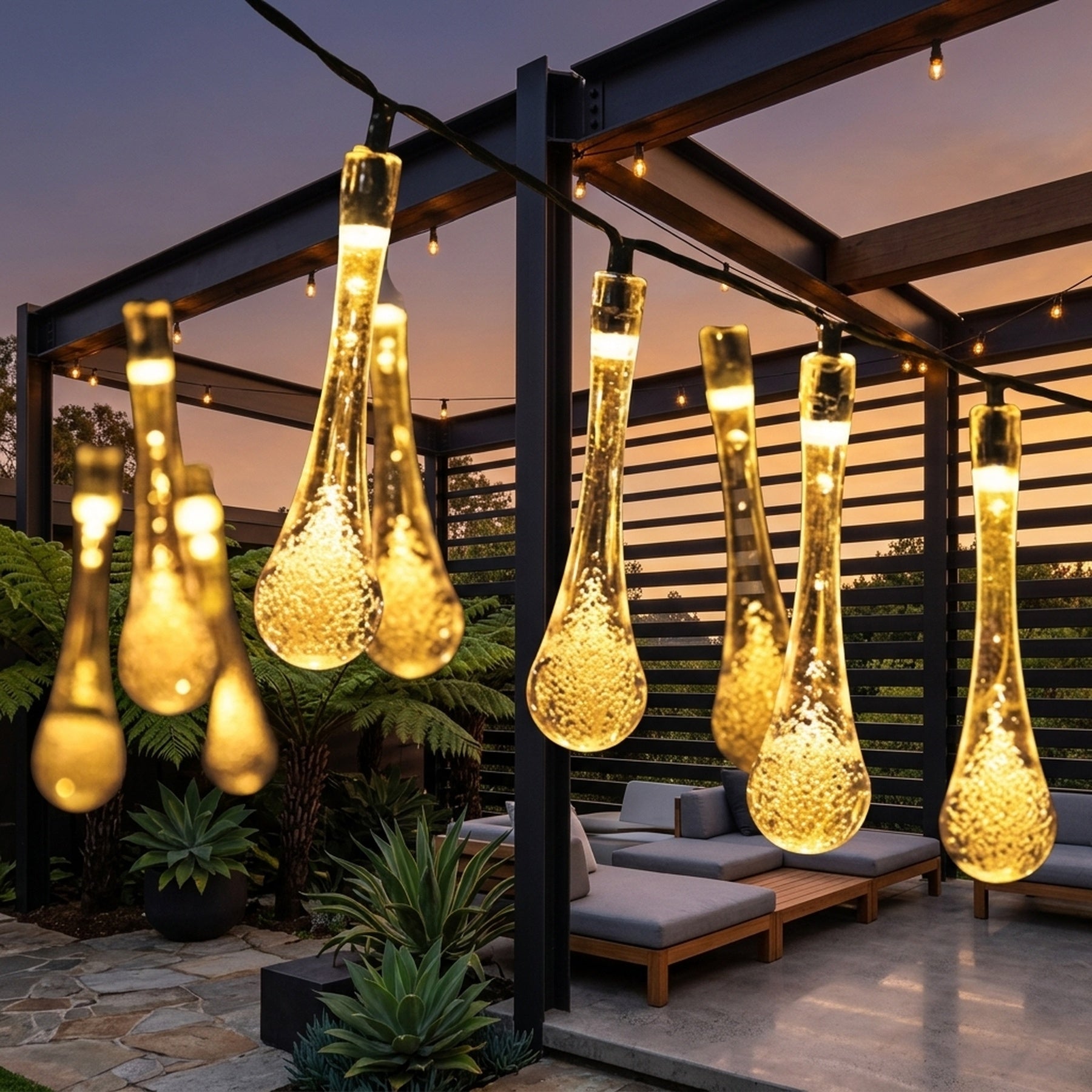 Waterdrop Solar Garden String Lights