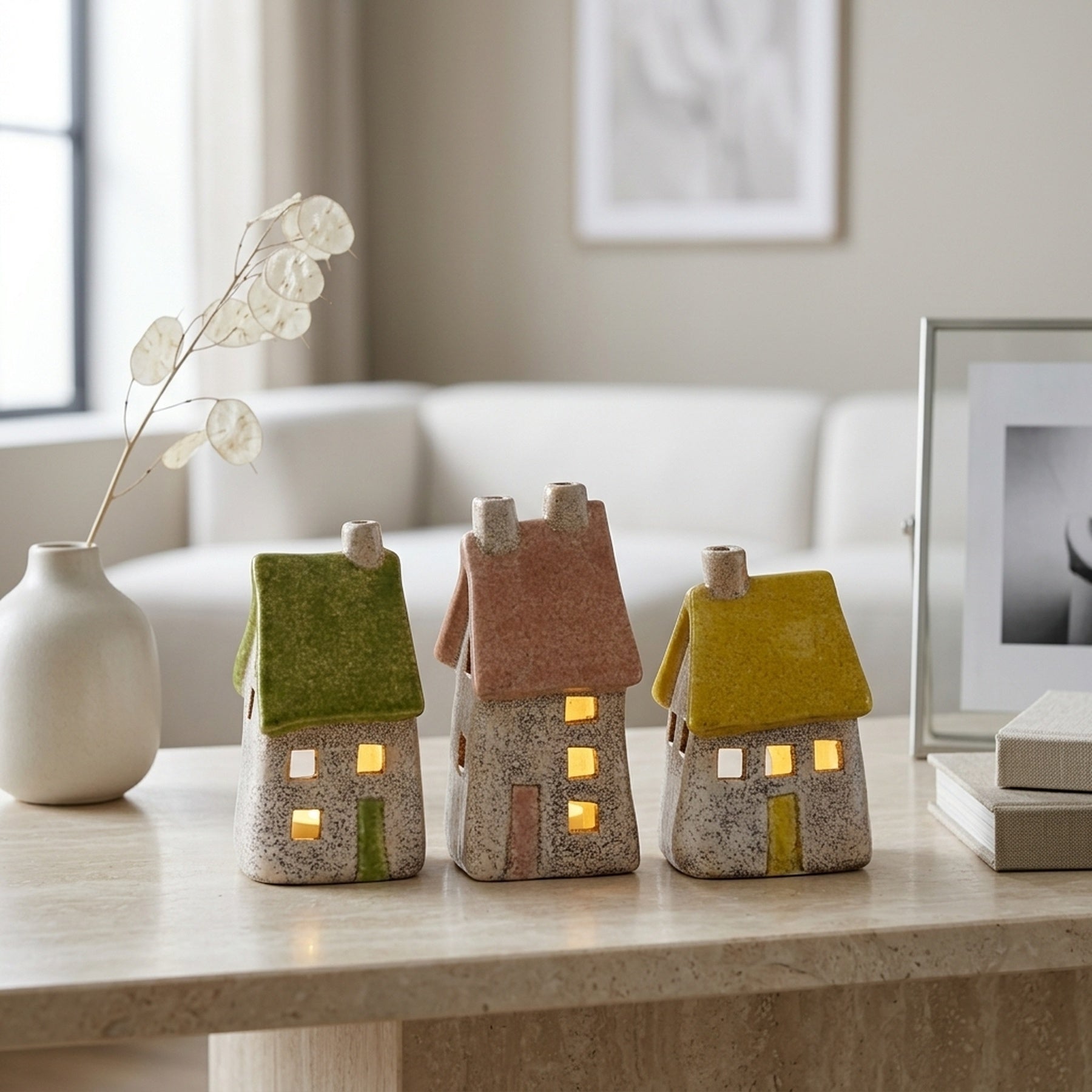 Trio LED Light Up Pastel Houses Decoration