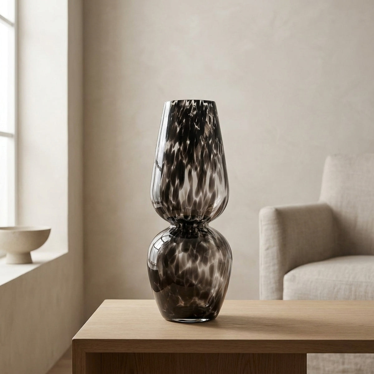 Unique Black Mottle Glass Display Vase
