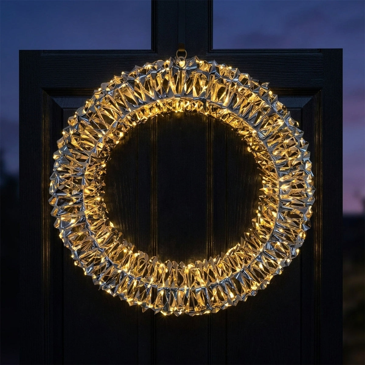 Shiny Gold Hanging LED Christmas Wreath