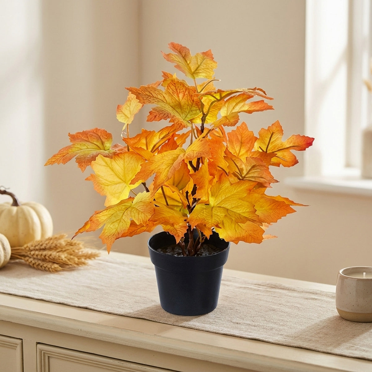 Compact Autumn Leaf Potted Plant Ornament