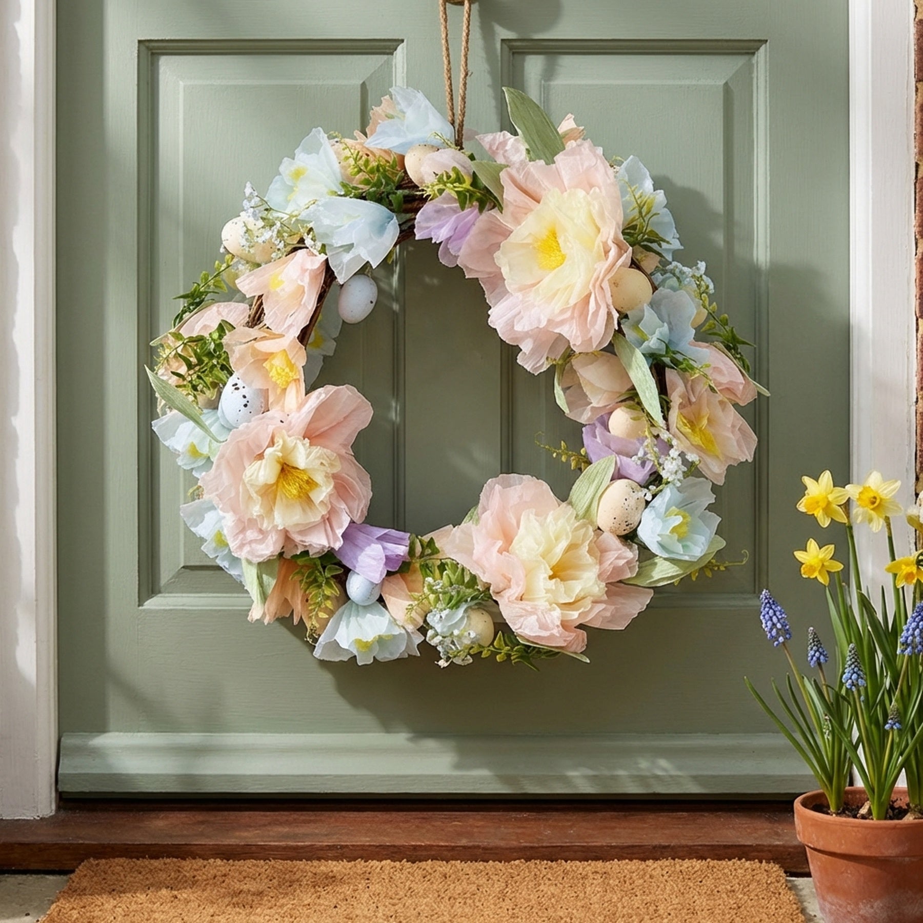 Spring Flowers With Eggs Wreath