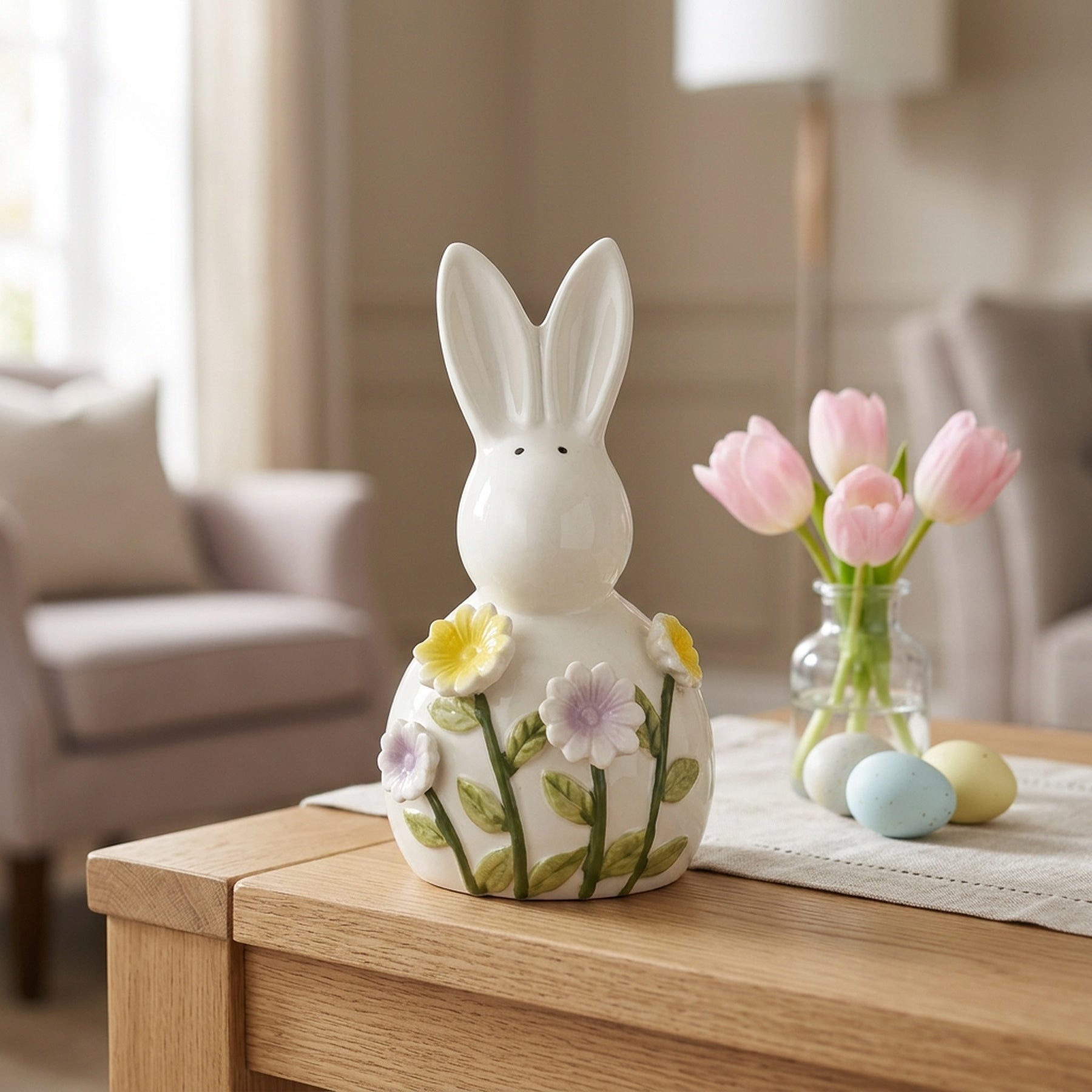 Sculpted Springtime Rabbit Flower Ornament