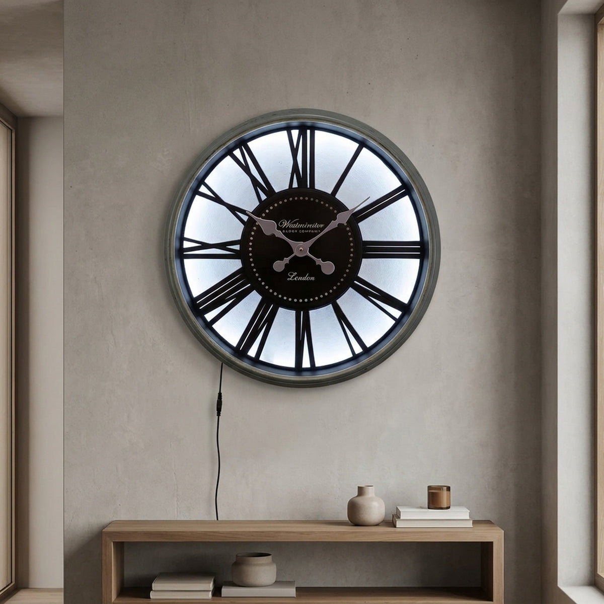 Contemporary Gun Metal LED Wall Clock