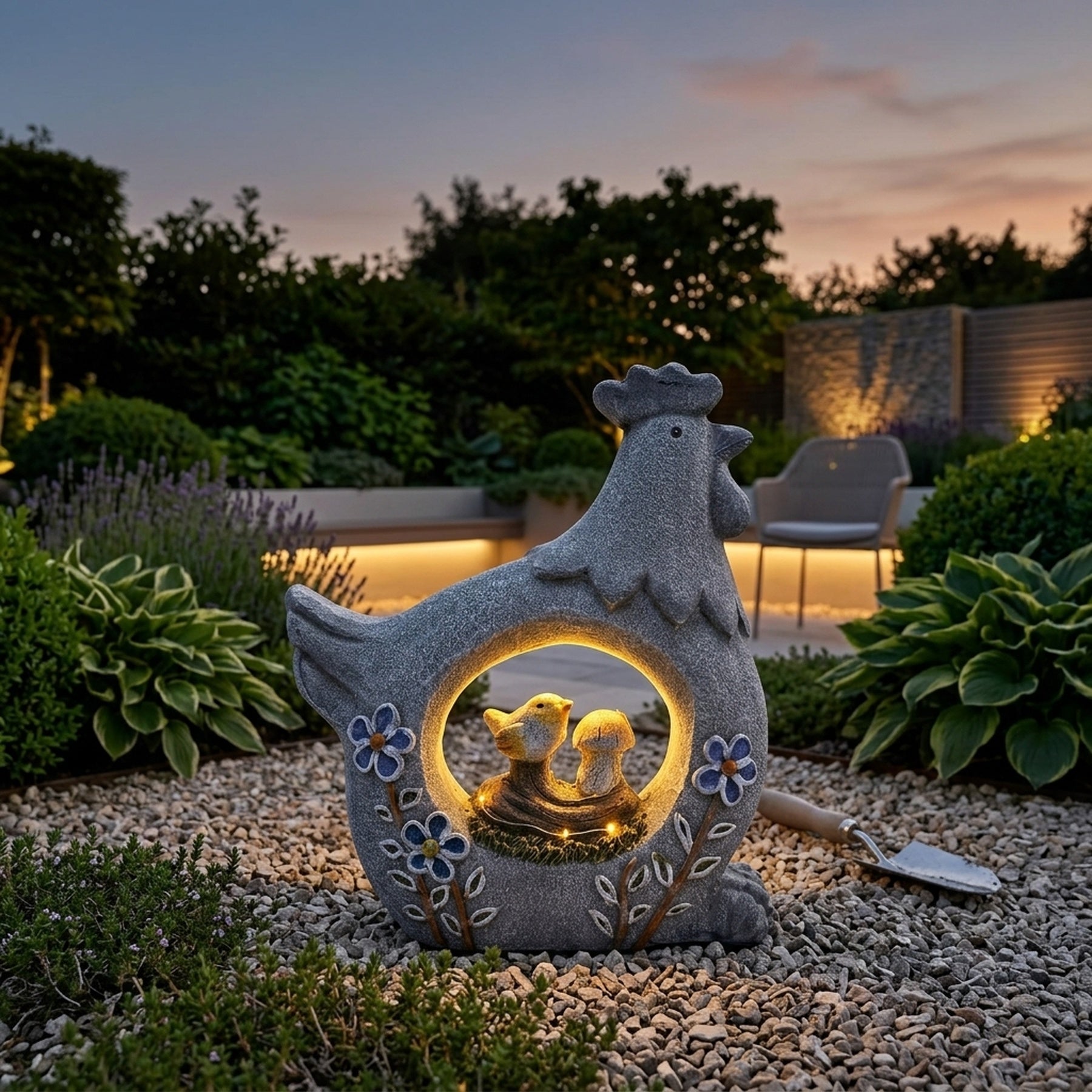 Lunaria Sitting Chicken Garden Solar Ornament