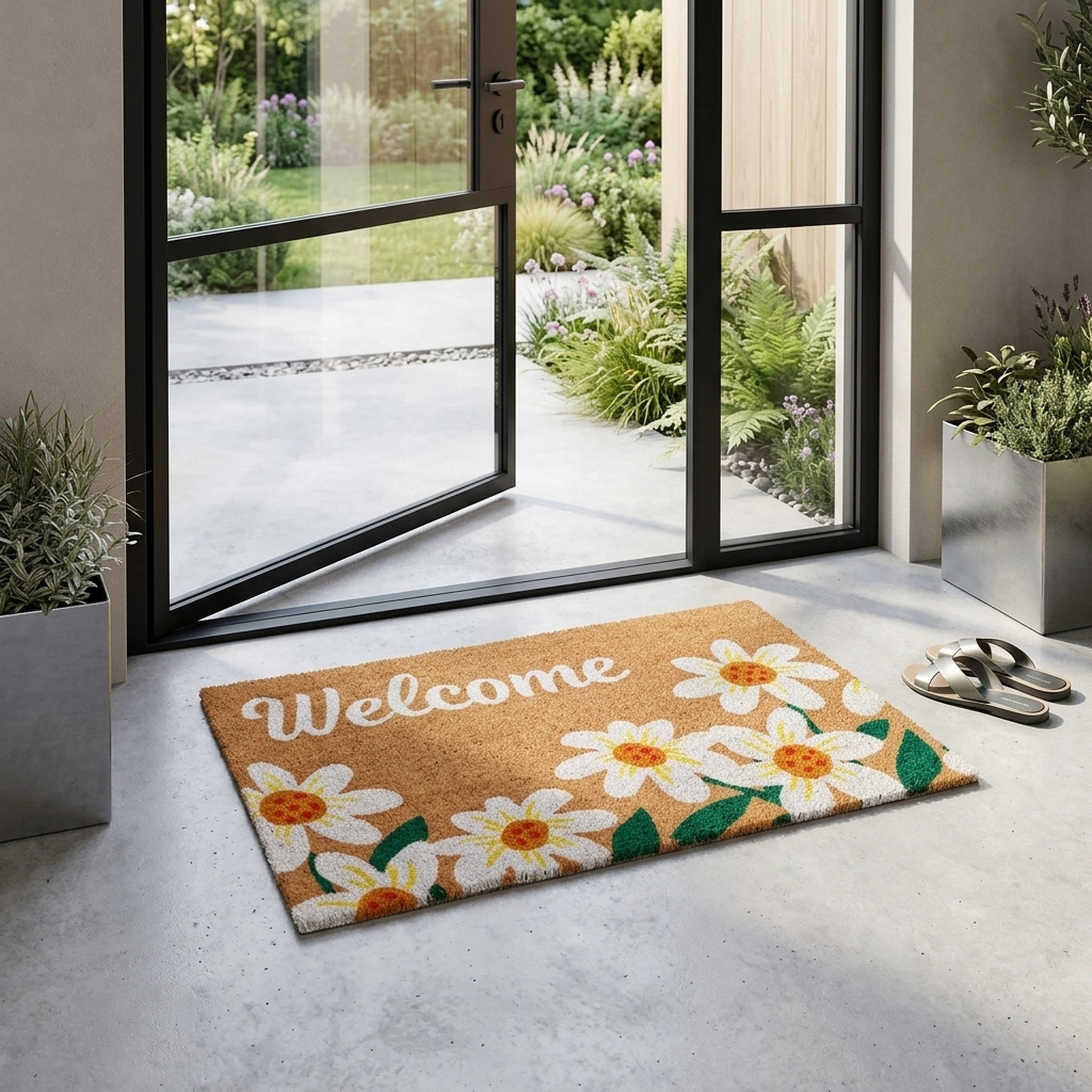 Welcome Daisy Natural Coir Doormat