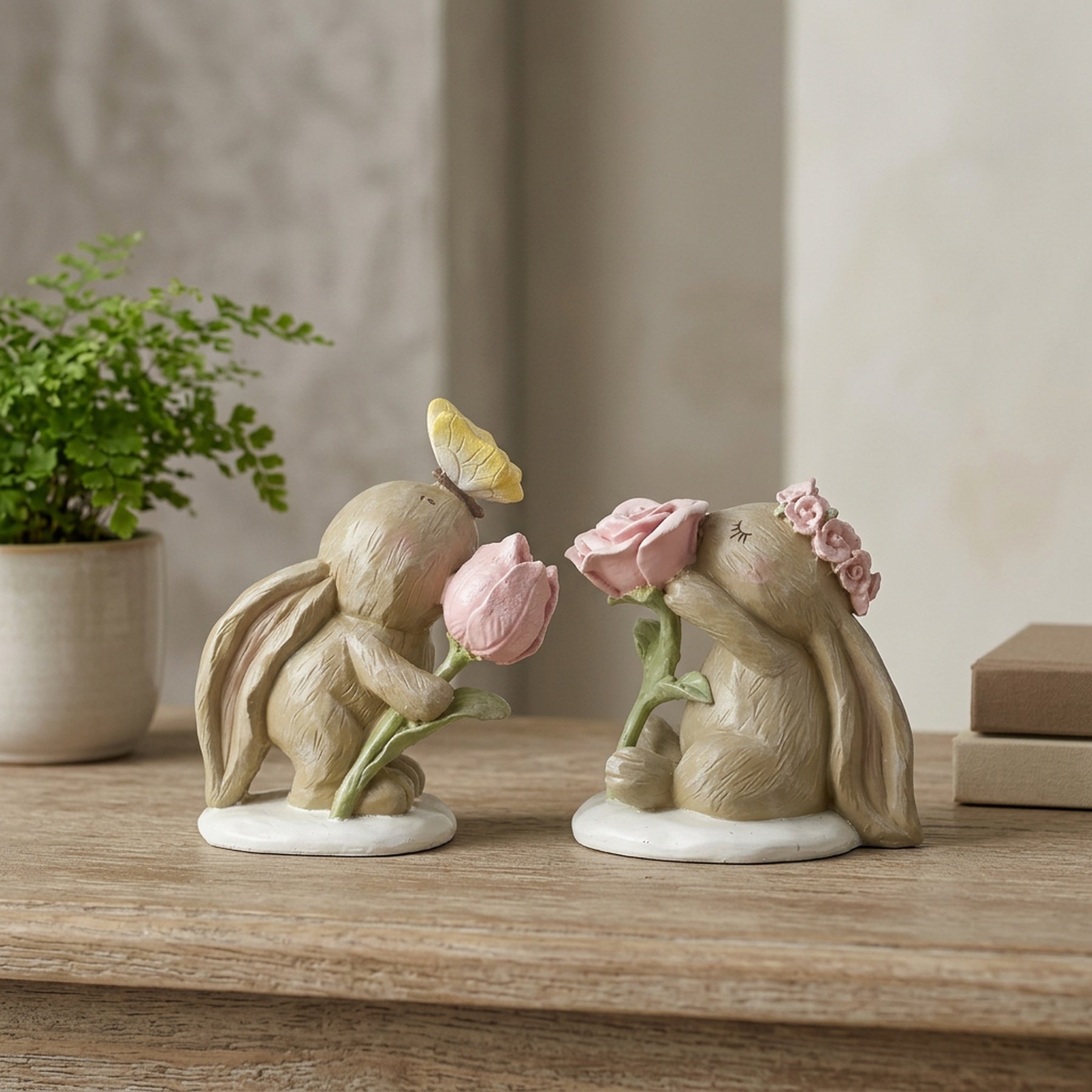 Decorative Rabbits with Floral Mix Ornament