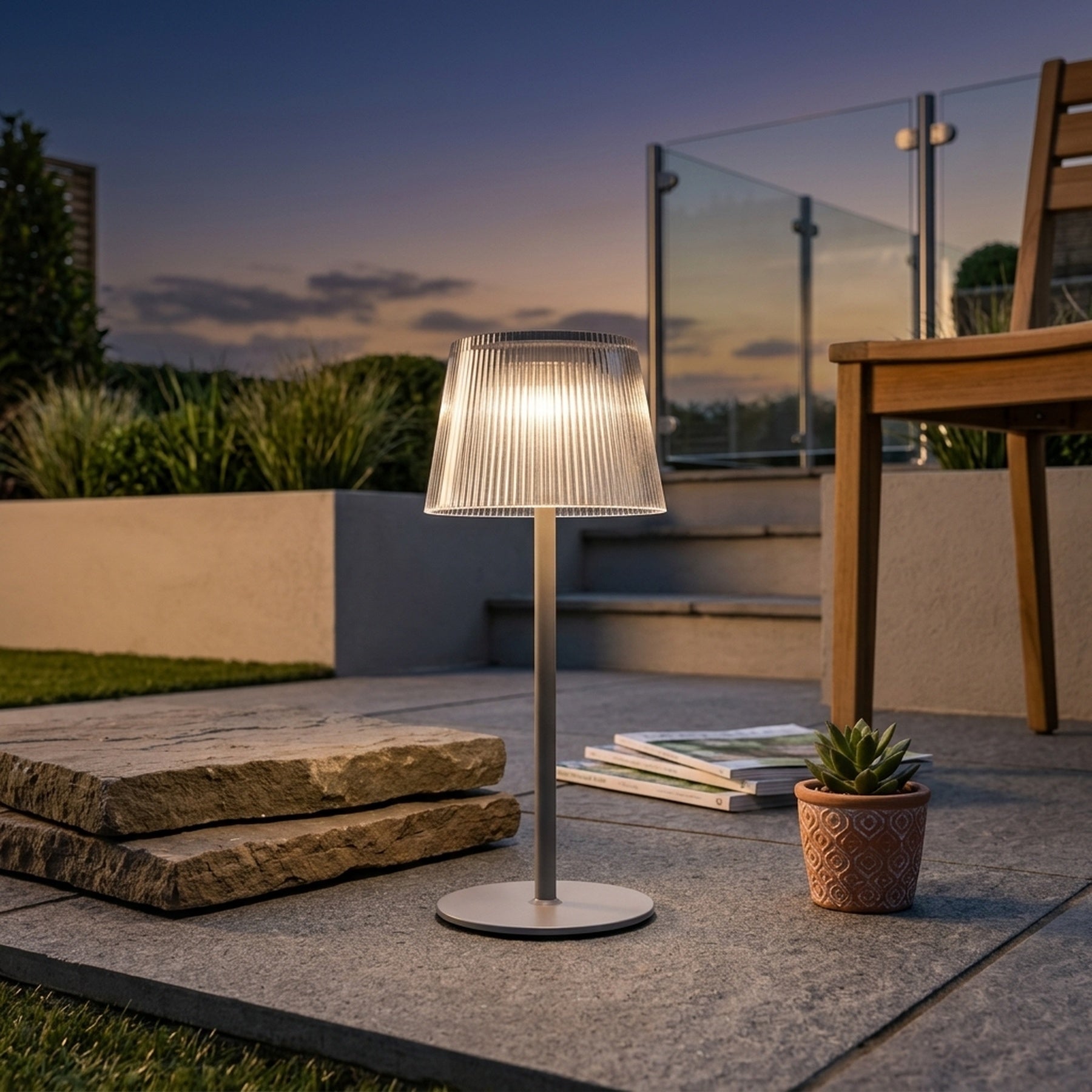 Lunaria Ribbed Table Solar Lantern