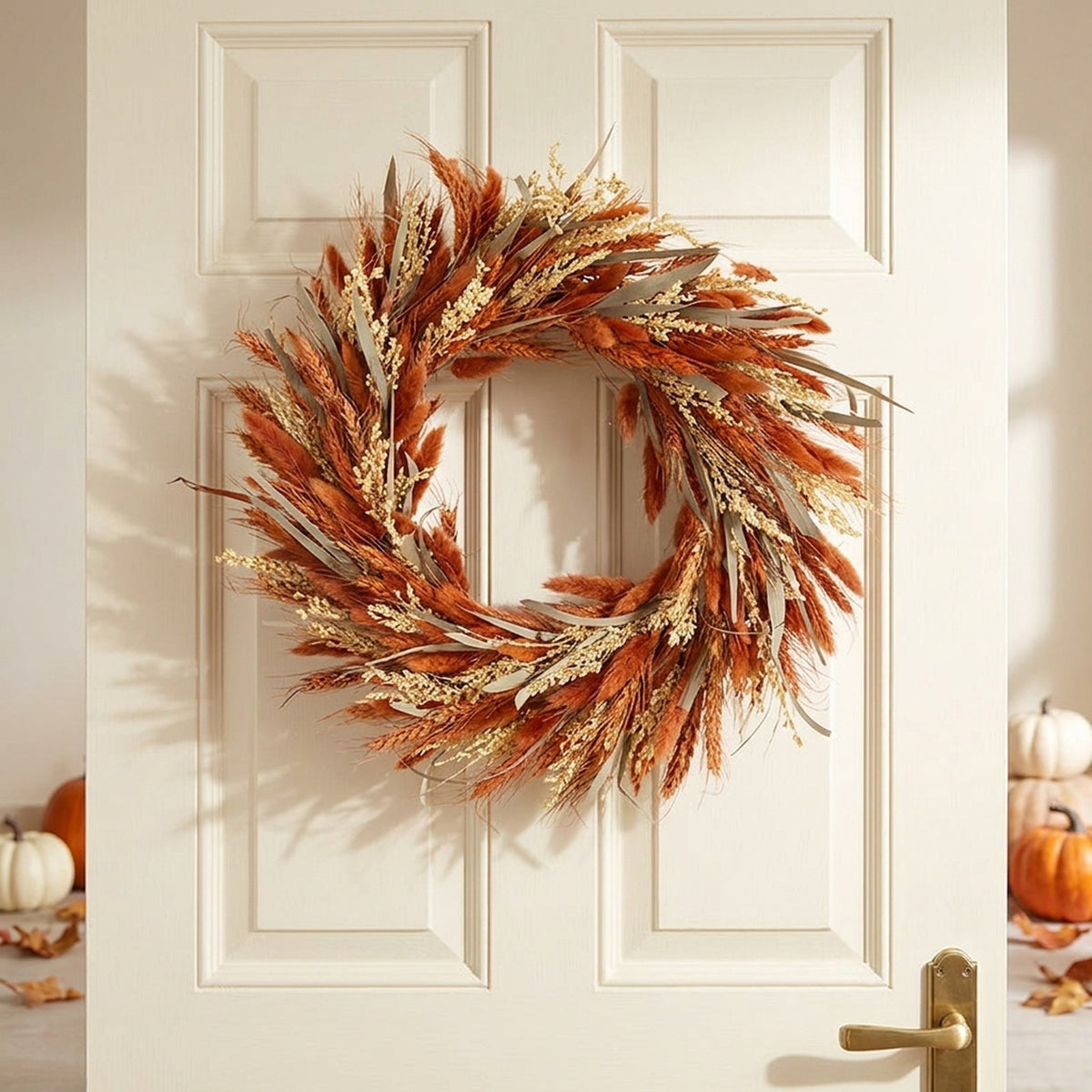 Compact Dried Auburn Wheat and Grass Wreath