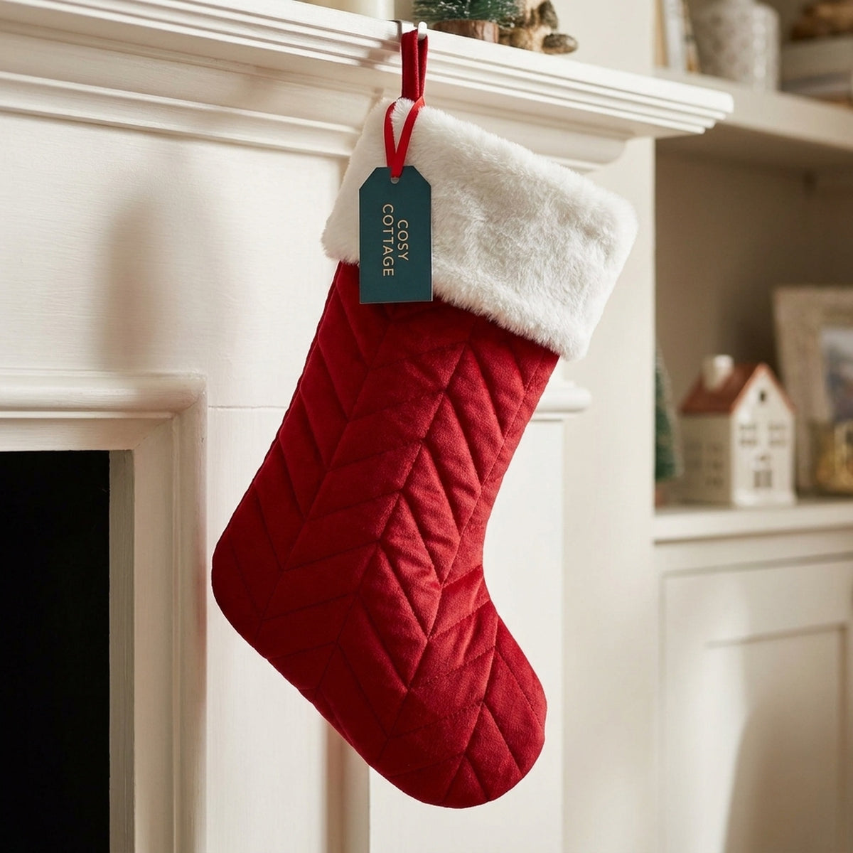Chevron Fur Trimmed Stocking Hanging Decor