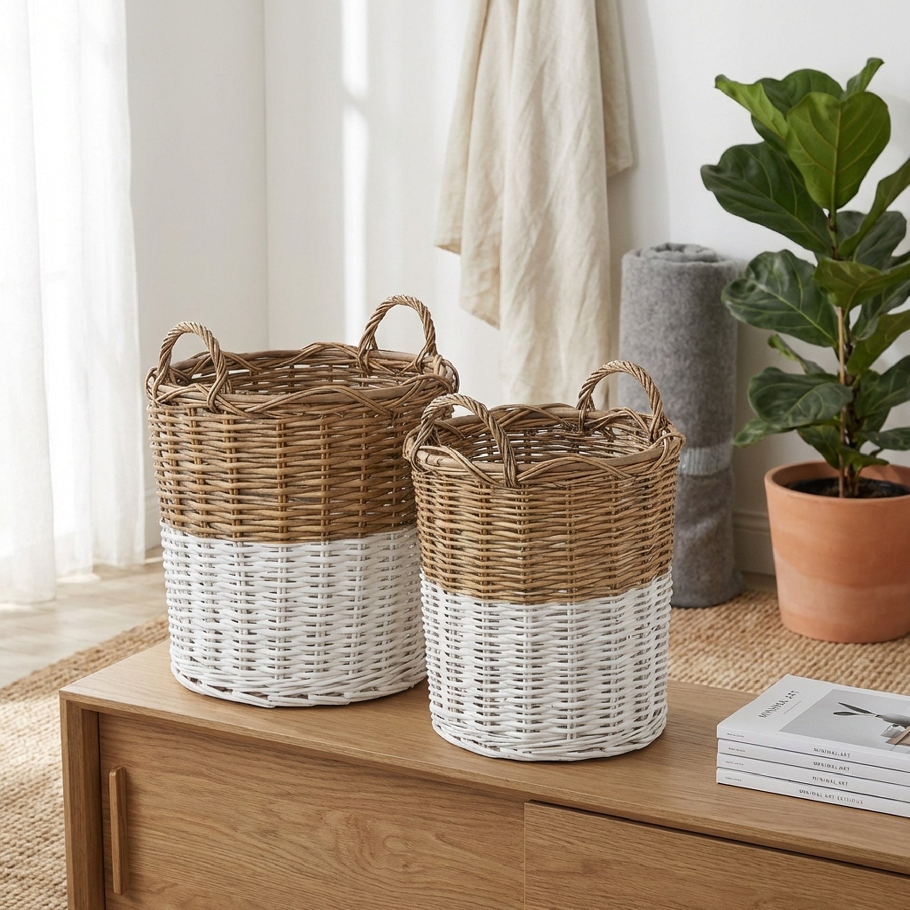 Duo Natural Woven Rattan Storage Basket